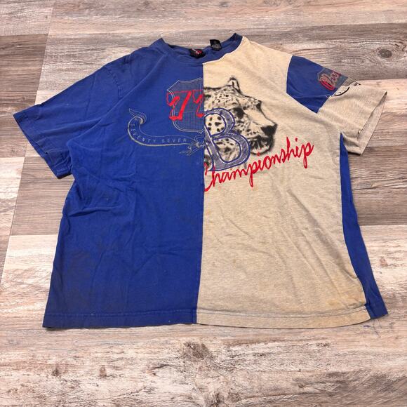 Vintage y2k Bugle Boy Blue Gray Mens L 77 Championships Leopard  Skate T-Shirt‎ - Picture 1 of 9
